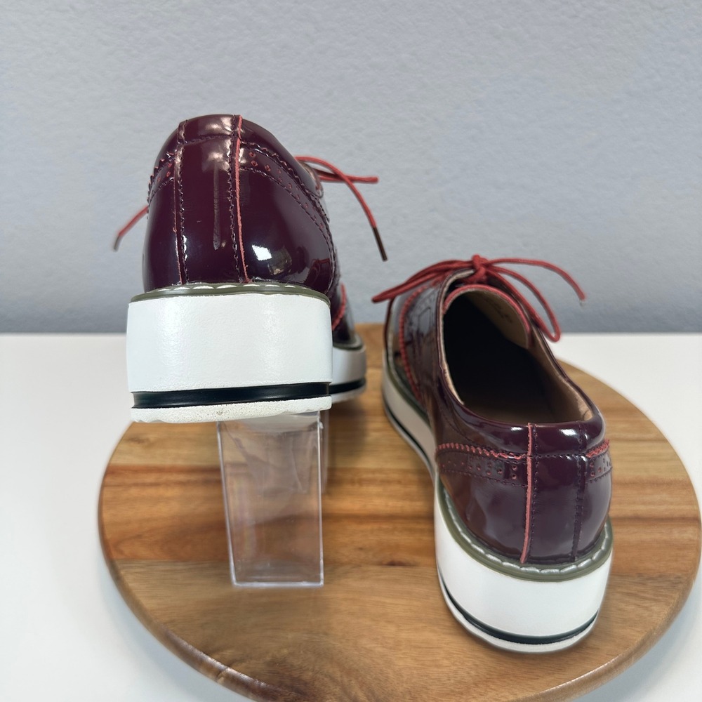 Dadawen Womens Platform Oxfords Burgundy Patent Wingtip Brogue Shoes 42 366-1.5 - Picture 2 of 8